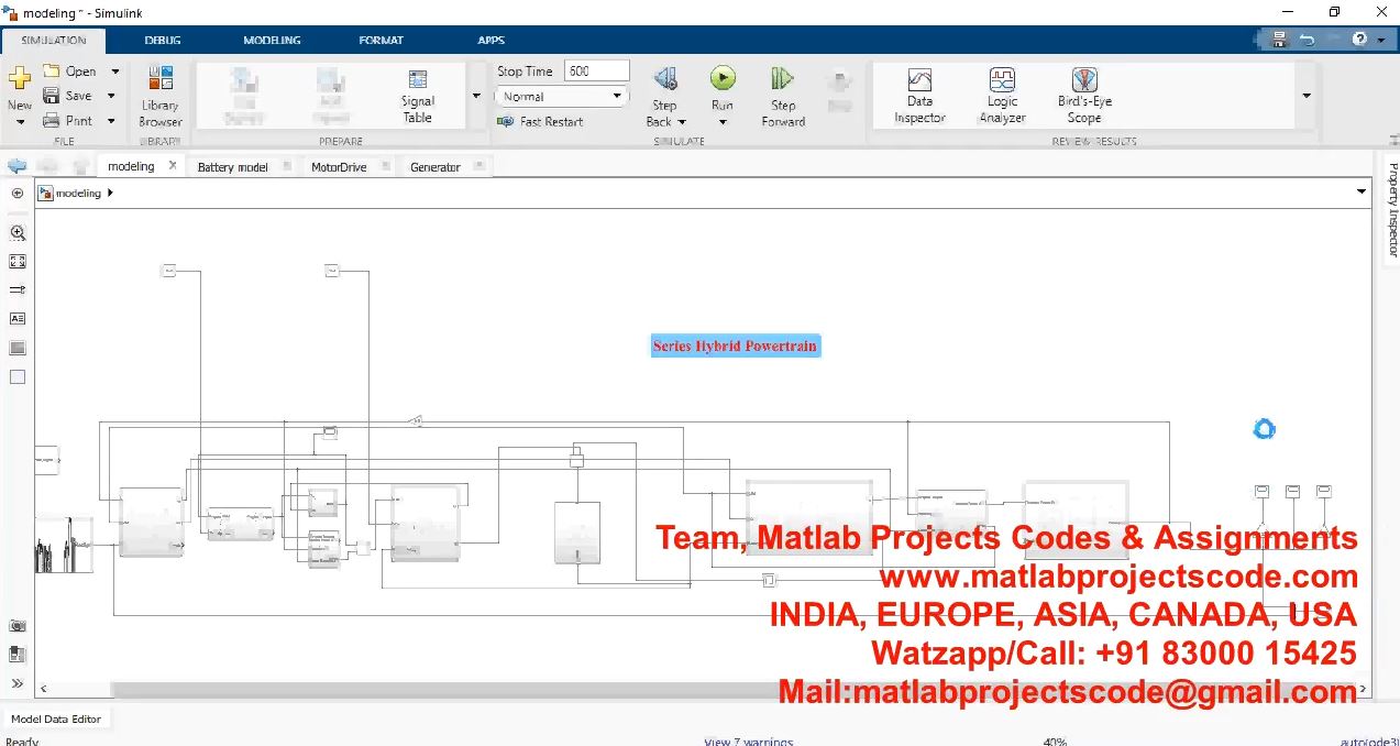 Series Hybrid Powertrain Electric Vehicle _Ev _ Powertrain I Series Hybrid Ev _ Matlab Simulink project simulation thumbnail for Renewable Energy Engineering