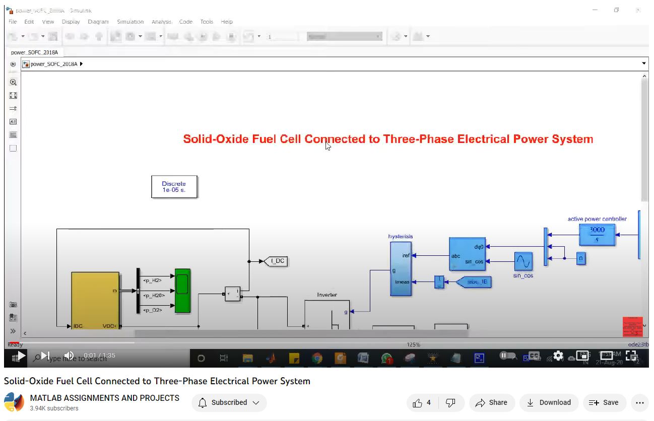 Solid-Oxide Fuel Cell Connected To Three-Phase Electrical Power System project simulation thumbnail for Renewable Energy Engineering