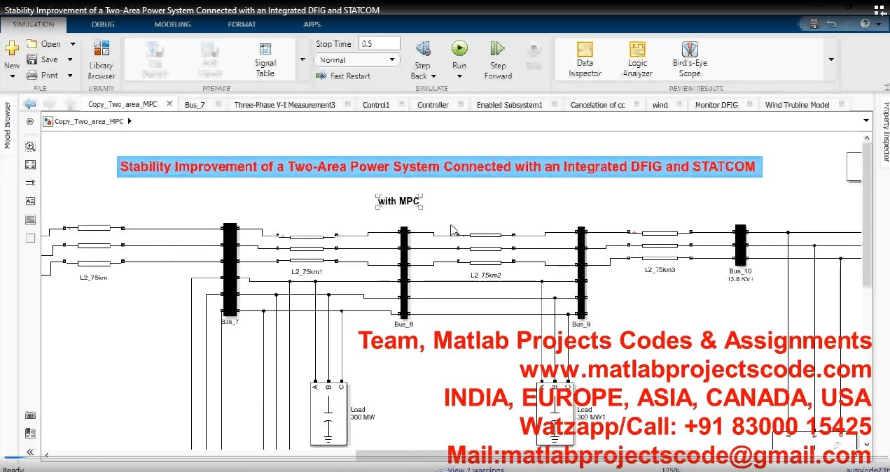 Stability Improvement Of A Two-Area Power System Connected With An Integrated Dfig And Statcom project simulation thumbnail for Renewable Energy Engineering
