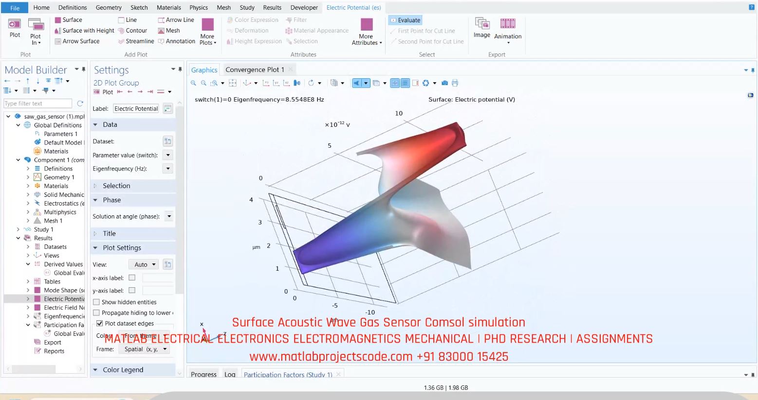 Surface Acoustic Wave Gas Sensor Comsol simulation simulation output thumbnail