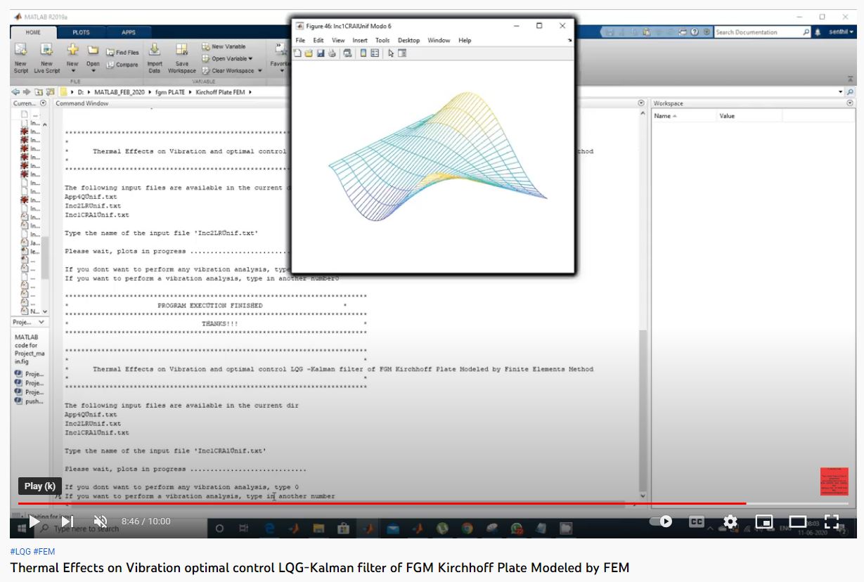 Thermal Effects on Vibration Optimal Control LQG-Kalman Filter of FGM Kirchhoff Plate Modeled by FEM-MATLAB SIMULINK-MATLAB SIMULINK PhD Research project simulation thumbnail for FEA & CFD Engineering