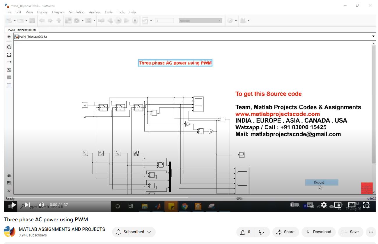 Three Phase Ac Power Using Pwm project simulation thumbnail for Renewable Energy Engineering