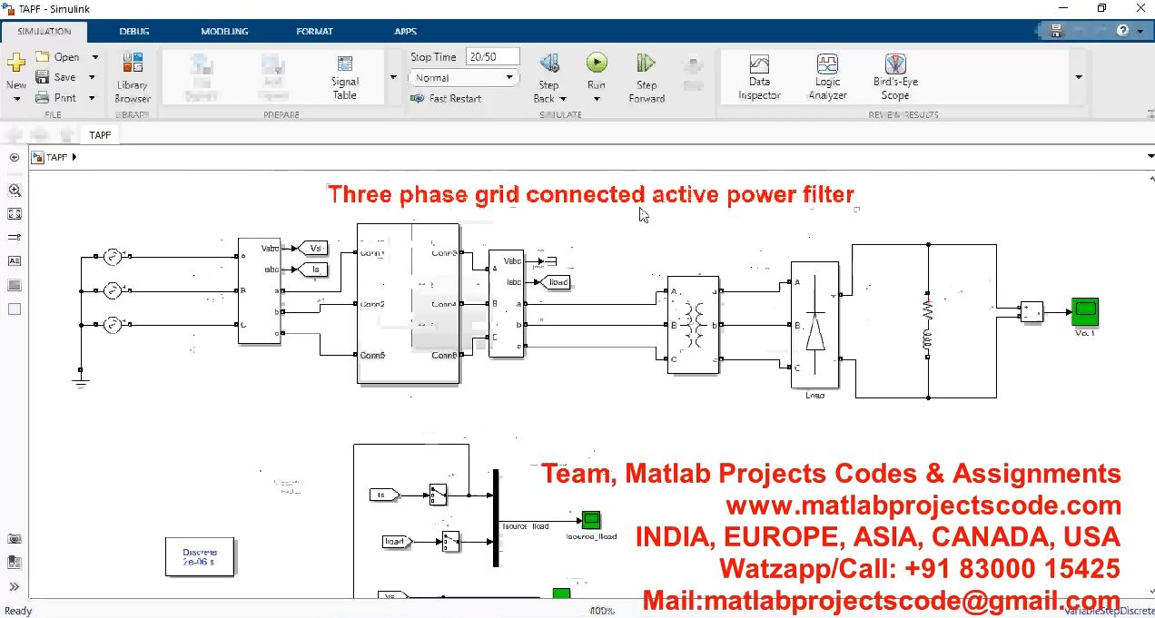 Three Phase Grid Connected Active Power Filter project simulation thumbnail for Renewable Energy Engineering