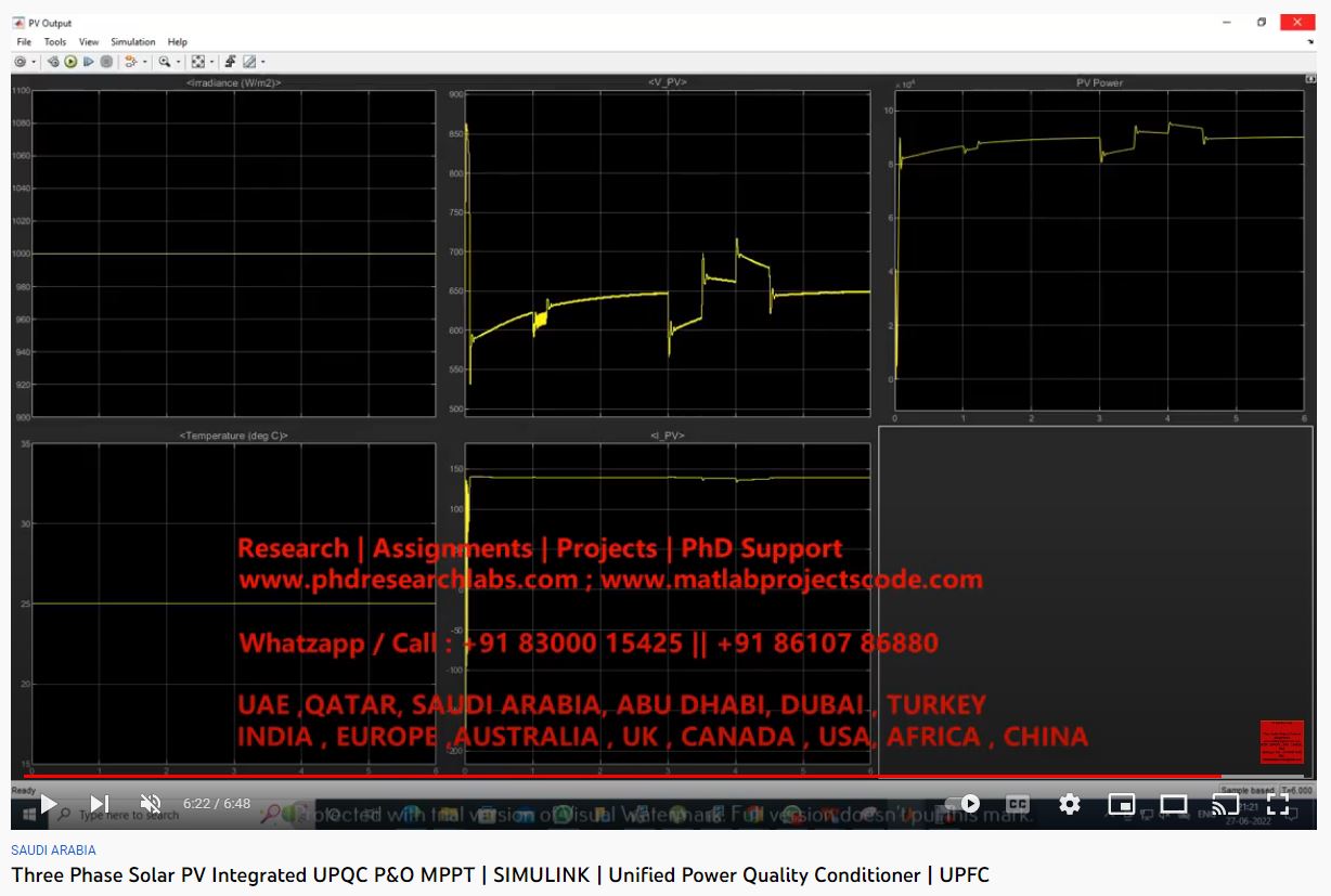 Three-Phase Solar PV Integrated UPQC - P & O MPPT project simulation thumbnail for Renewable Energy Engineering