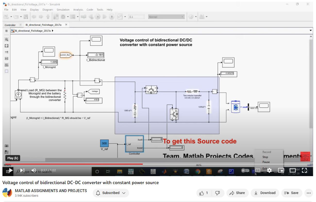 Voltage Control Of Bidirectional Dc-Dc Converter With Constant Power Source project simulation thumbnail for Renewable Energy Engineering
