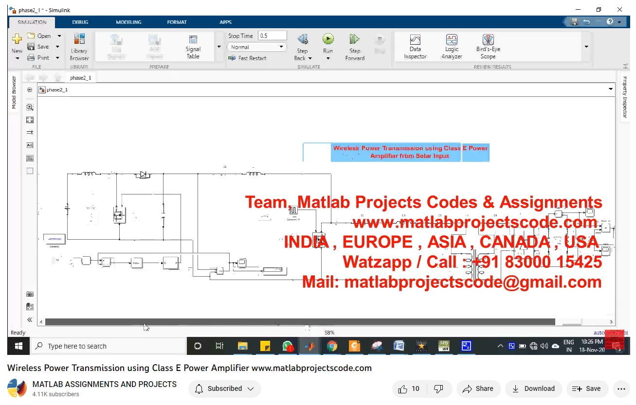 Wireless Power Transmission Using Class E Power Amplifier-Matlab Simulink-Electrical Assignments-Projects-Phd Research project simulation thumbnail for Renewable Energy Engineering