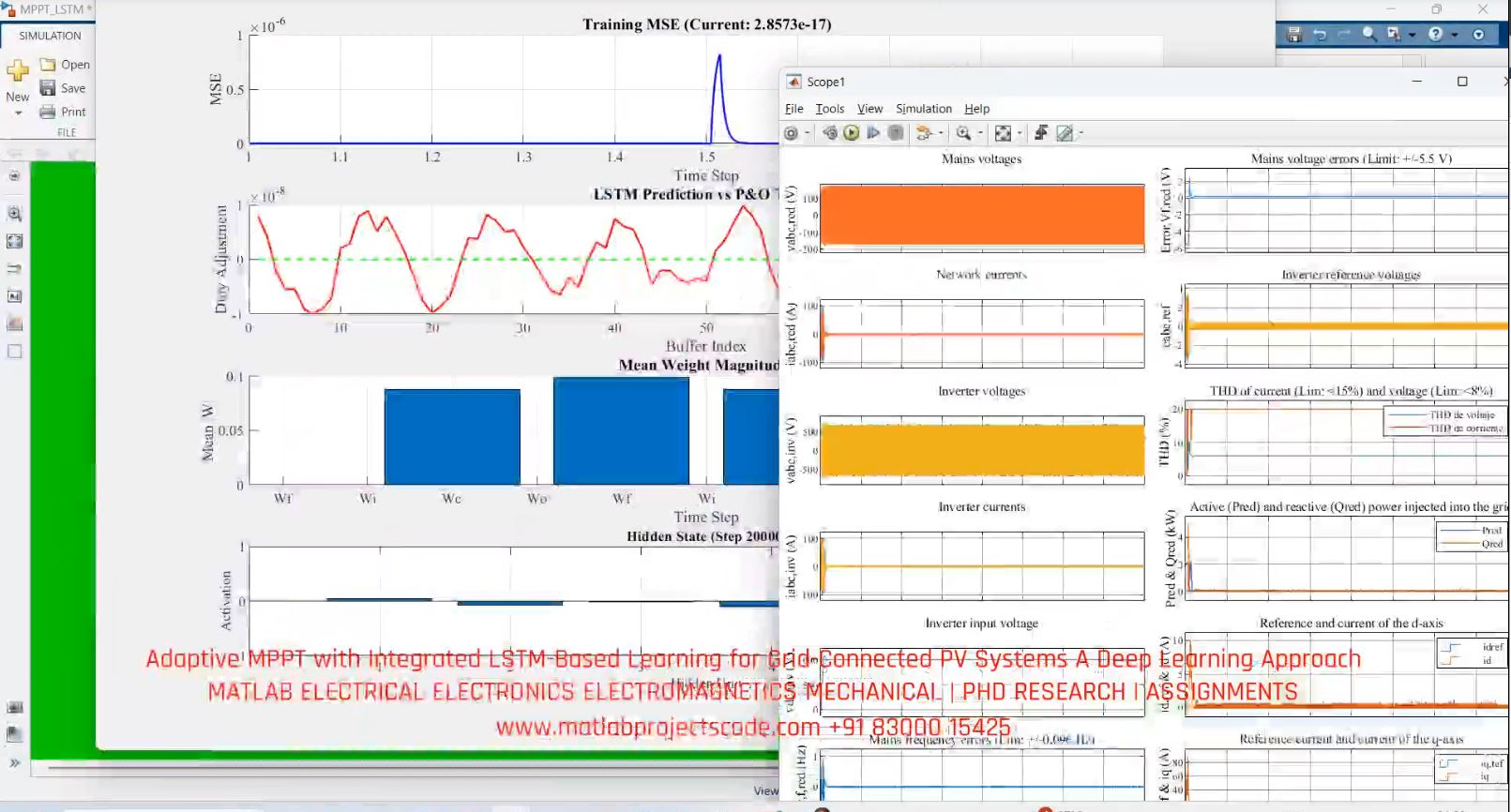 Adaptive MPPT with integrated LSTM-based learning for grid-connected PV systems MATLAB Simulink output