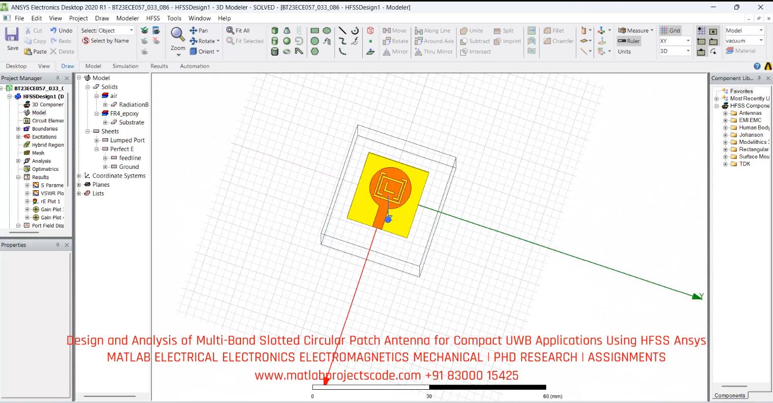 Multi-band slotted circular patch antenna compact UWB HFSS Ansys output
