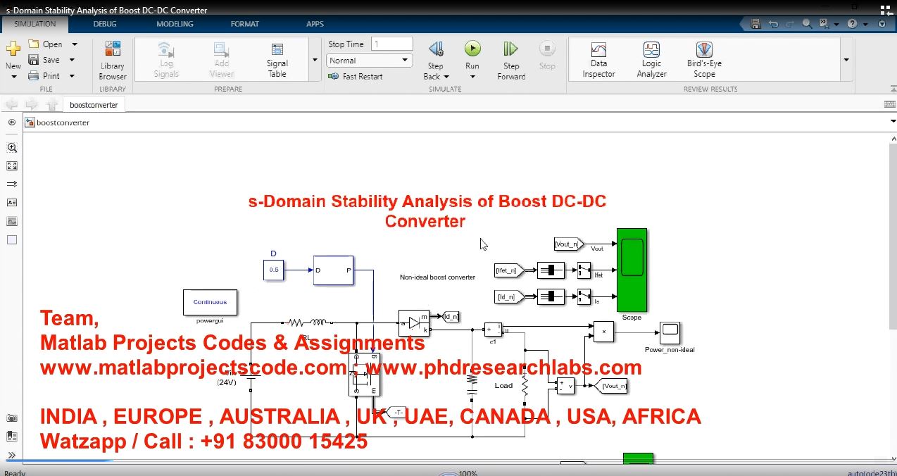 S-Domain Stability Analysis Of Boost Dc-Dc | MATLAB Project