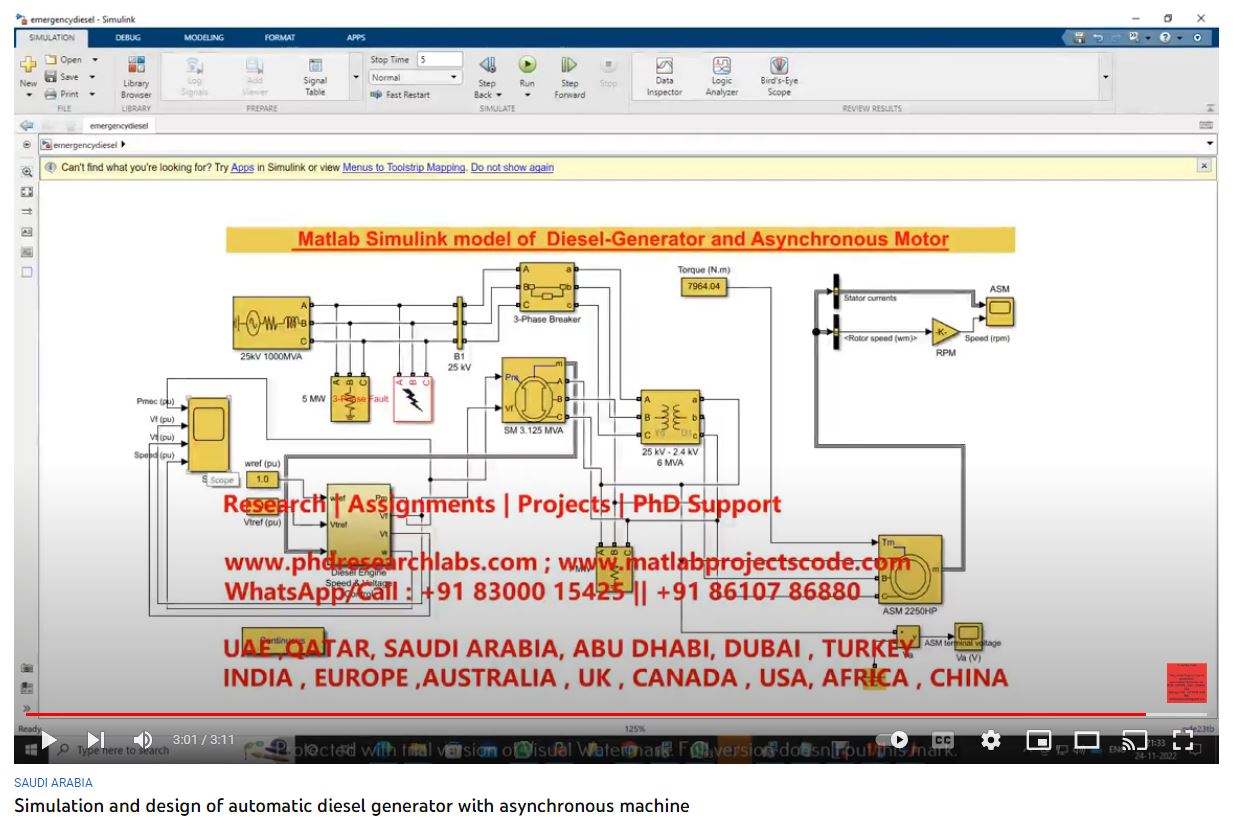 Simulation and Design of Automatic Diesel Generator with Asynchronous Machine project simulation thumbnail for Renewable Energy Engineering